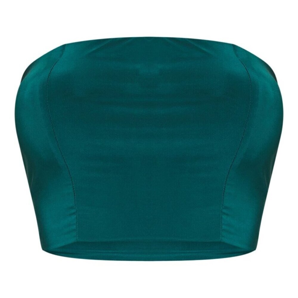 PLT Dark Green Slinky Bandeau Crop Top